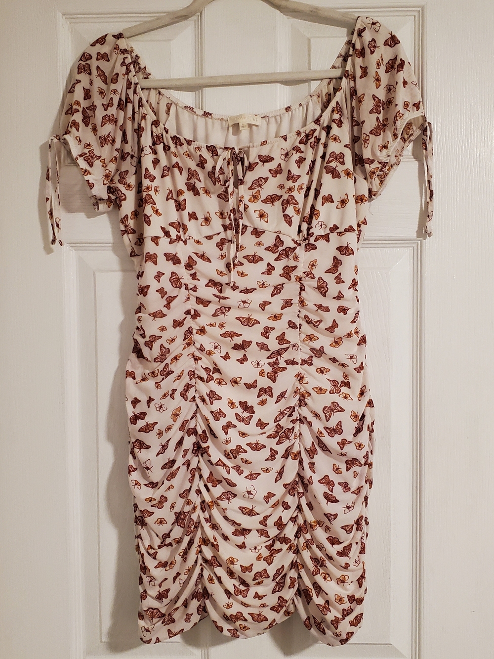 Ultra Flirt Cream Dress with Brown Butterfly Print